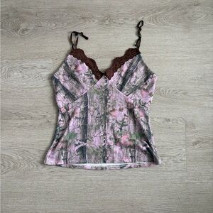 Omighty Pink and Brown Camisole with Lace Trim